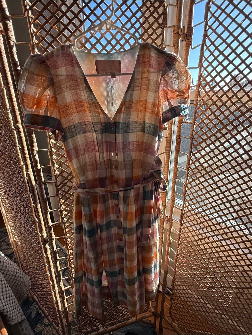 Gal Meets Glam Multi-Stripe Button-Front Dress in Rust, Blue, Cream